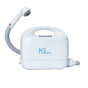 NGTeco SEC02 Portable Bed Shower Machine with IP54 waterproofing, 5.2L sewage capacity, and compact design for home and healthcare use